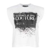Versace Jeans Couture Logo Contrast Ärmlös T-shirt för Kvinnor White, ...