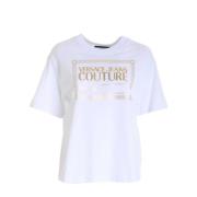 Versace Jeans Couture Vit Dam T-shirt - M, Klassisk Rund Hals med Guld...