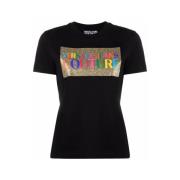 Versace Jeans Couture Svart Glitter Logo T-shirt - L Black, Dam