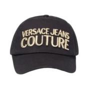 Versace Jeans Couture Svart Bomullshatt för Män med Versace-logotyp Bl...