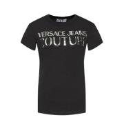 Versace Jeans Couture Svart dam T-shirt med logotyp Black, Dam