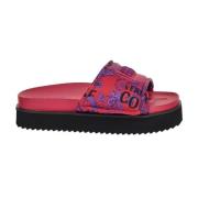 Versace Jeans Couture Fuchsia Satin Logo Sliders - Storlek 37 Pink, Da...