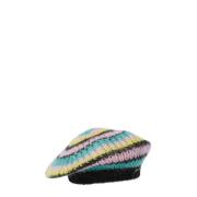 Ganni Randig Mohair Beret med Logobrodyr Multicolor, Dam