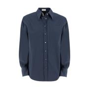 Brunello Cucinelli Stretch Bomull Poplin Blus Blue, Dam