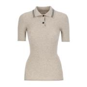 Brunello Cucinelli Lyxig Beige Cashmere Polo Shirt Beige, Dam