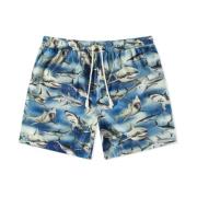 Palm Angels Blå Shark Logo Badshorts Blue, Herr