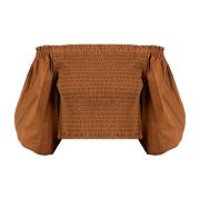 Patrizia Pepe Elegant Spansk Halsringning Crop Top Brown, Dam