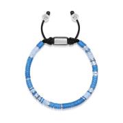 Nialaya Men`s Beaded Bracelet with Light Blue and Silver Disc Beads Bl...