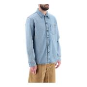 A.p.c. Overshirt i använd-effekt denim med logobroderad bröstficka Blu...