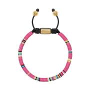 Nialaya Men`s Beaded Bracelet with Pink and Gold Disc Beads Pink, Herr