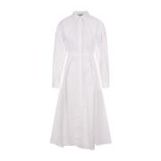 Alexander McQueen Vit Bomullspoplin A-Linje Skjortklänning White, Dam