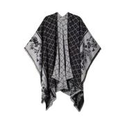 Twinset Öppen Poncho med Oval T Jacquard Black, Dam