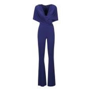 Andamane Marinblå Maxi Flare Jumpsuit med huva Blue, Dam