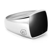 Nialaya Men's Silver Signet Ring with Onyx Gray, Herr