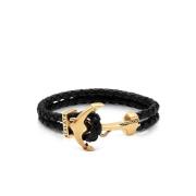 Nialaya Men's Black Leather Bracelet with Gold Anchor Black, Herr