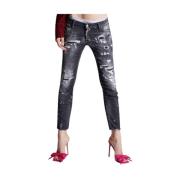 Dsquared2 Mörkgrå Slitna Crop Jeans Gray, Dam