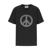 Moschino Svart bomullst-shirt med Peace-logotyp Black, Dam