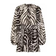 Dolce & Gabbana Dagklänning med zebramönster och puffärm Black, Dam