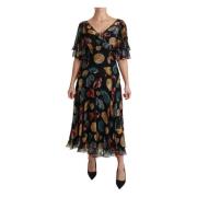 Dolce & Gabbana Sea Ss Maxi A-line Midi Sidenklänning Black, Dam