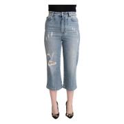 Dolce & Gabbana Sliten Bomull Denim Capri Cropped Jeans Blue, Dam