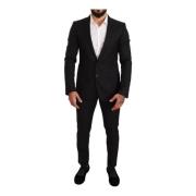 Dolce & Gabbana Svart Logo Ull Slim Fit Martini Kostym Black, Herr