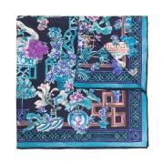 Salvatore Ferragamo Siden Foulard Halsduk med Blommönster Blue, Dam