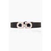 Salvatore Ferragamo Svart läderarmband med Gancini-logotyp Black, Herr