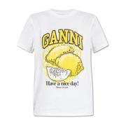 Ganni T-shirt med logotyp White, Dam