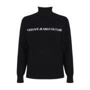 Versace Jeans Couture Svarta Sweaters med Turtleneck och Logo Black, H...