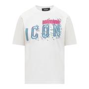 Dsquared2 Kortärmad Crewneck T-shirt med Icon Pixeled Print White, Dam