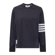 Thom Browne Randig Crewneck T-shirt med Knappar Blue, Dam