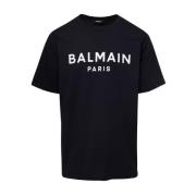Balmain Svart T-shirt med logotyp Black, Herr