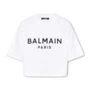 Balmain Tryckt T-shirt White, Dam