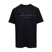 Balmain Svarta T-shirts och Polos med Flock Foil Design Black, Herr