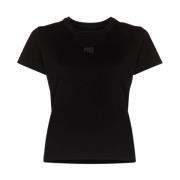 Alexander Wang Svart Essential Logo Tee med bunden hals Black, Dam