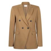 Jane Lushka Elegant Karamell Dubbelknäppt Blazer Beige, Dam