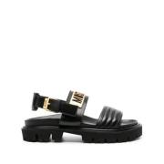 Moschino Svarta quiltade sandaler med guldlogotyp Black, Herr