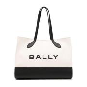 Bally Bar Logo-Print Tote Bag White, Dam