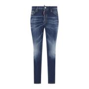 Dsquared2 Slim Fit Denim Jeans med Bältesöglor och Knappstängning Blue...