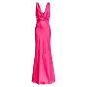Pinko Elegant Satinklänning med Draperad V-ringning Pink, Dam