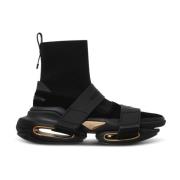 Balmain Sneakers i mocka och stickat med remmar Black, Herr