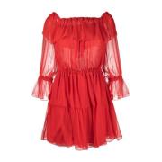 Gucci Rosaröd Off-Shoulder Sidenklänning Red, Dam