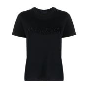Moncler Svart broderad T-shirt Black, Dam