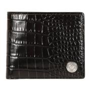 Versace Plånbok med myntfack i kalvskinn med krokoprägling Black, Herr