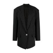 The Attico Krökt Pinstripe Blazer Blue, Dam