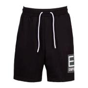 Emporio Armani EA7 Logo-print Bomulls Track Shorts Black, Herr