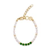 Nialaya Women's Beaded Bracelet with Pearl and Green Agate White, Dam