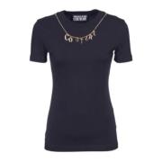 Versace Jeans Couture Svart bomullst-shirt med avtagbar logokedja Blac...