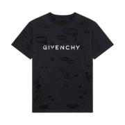 Givenchy Förstörd Effekt Creweck T-shirts och Polos Black, Herr
