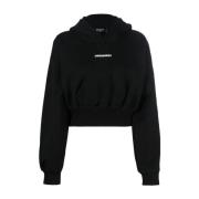 Dsquared2 Svart Logo Cropped Hoodie Black, Dam